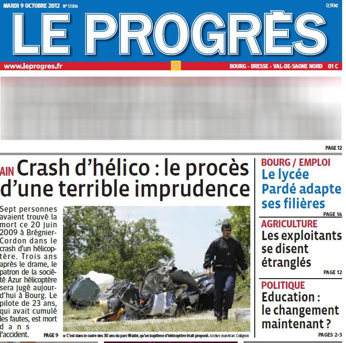 Une Le Progrès du 9 octobre 2012. Photo Le Progrès