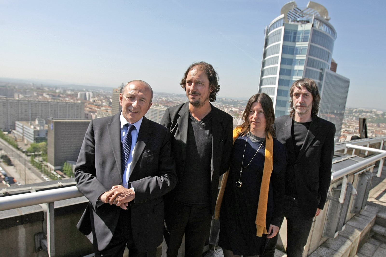 Gérard Collomb, maire de Lyon, avec Djamel Klouche, Caroline Paulin et François Decoster du cabinet d'architecte-urbanistes en charge du projet. Archives Le Progrès/ Joël PHILIPPON