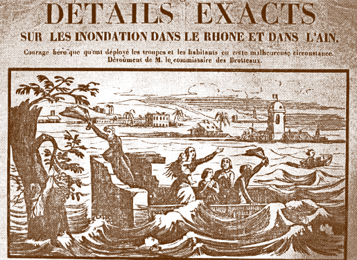 Gravure de colporteur sur la crue de 1840 à Lyon Source - Archives Municipales de Lyon, 6 ph 1390