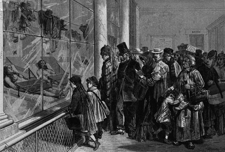 La morgue, ici à Paris, où même de jeunes enfants se massent derrière les vitres. Photo Creative Commons