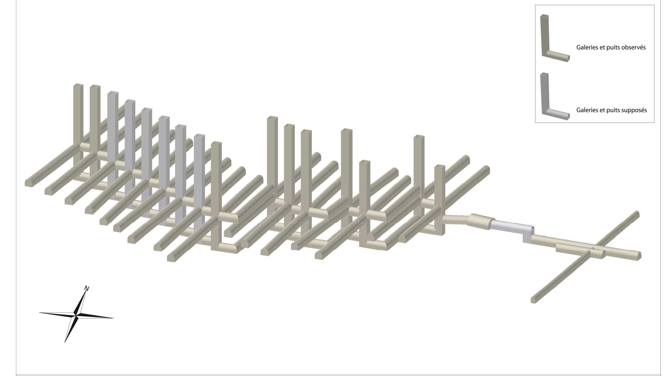 Une vue du sud en perspective du réseau. Etude et réalisation E. Bernot, Ph Dessaint, (CAO 3D), C. Ducourthial