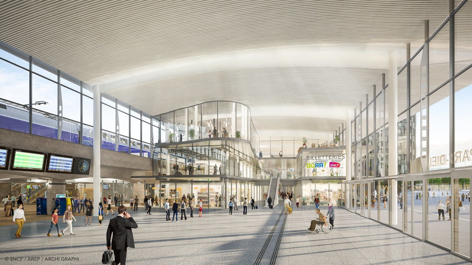 Vue du futur hall d'entrée de la gare. Document Le Progrès/ AREP/SNCF Gare et connexions